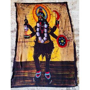 Vintage Black Kali Beyond All Time Kali Hindu Goddess 44" x 30 fabric wall hangi